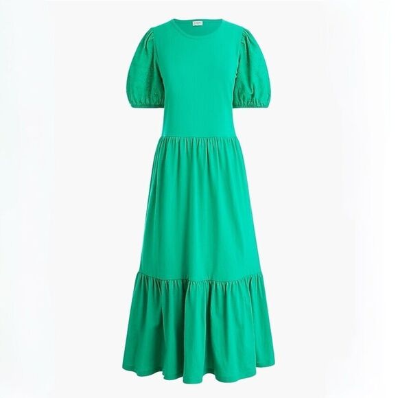 J. Crew Women’s Small Eyelet Sleeve Midi Dress Green - Picture 1 of 8